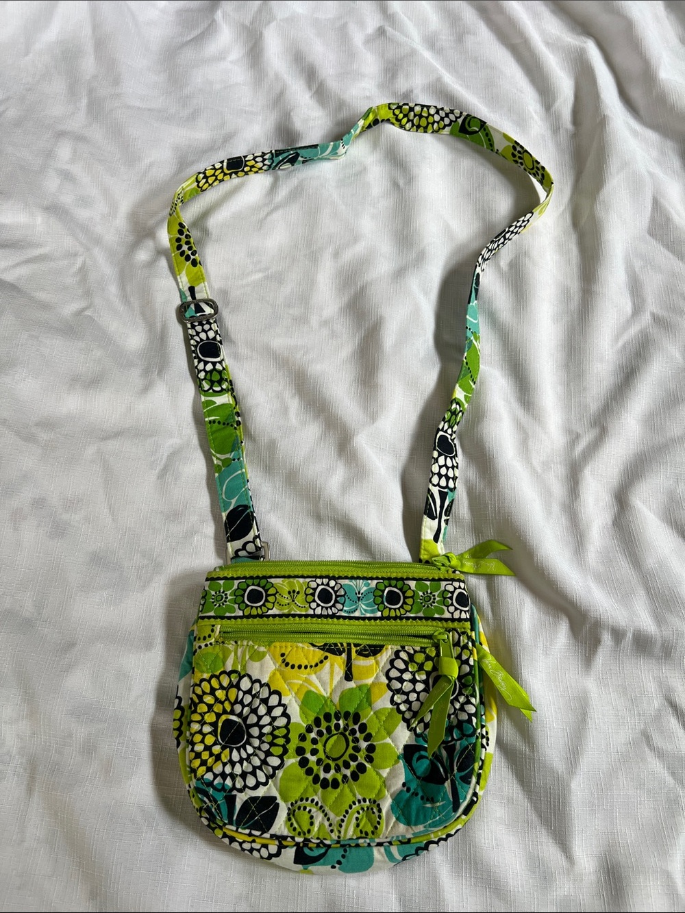 Vera Bradley Green Floral Quilted Crossbody Bag